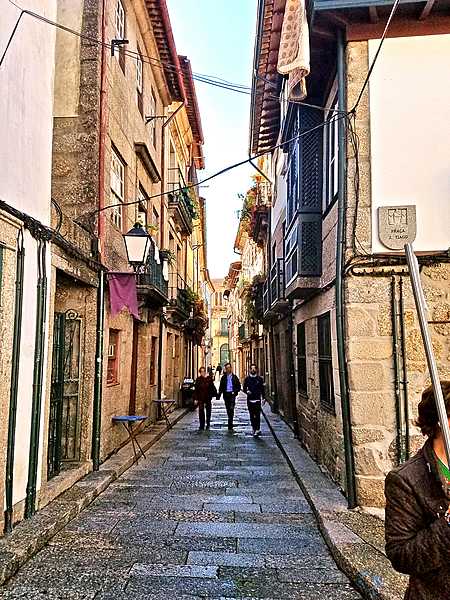 A medieval street in the historic town center of Guimaraes.