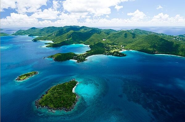 Aerial view of Honeymoon and Hawksnest Beaches at Virgin Islands National Park, Saint John. Photo courtesy of the US National Park Service.