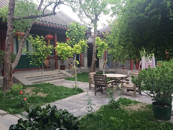 A small garden inside a residence in Beijing, China.