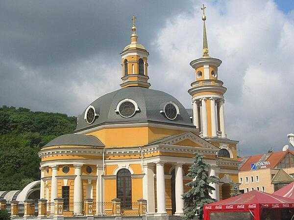 The Church of the Nativity was one of three Neoclassical churches in the Podil area of Kyiv that was destroyed by the Soviet Government in the 1930s. Originally constructed between 1809 and 1814, it was chiefly remembered as the church where the body of Taras Shevchenko, Ukraine&apos;s national bard, lay in state in 1861 while on its way to its final resting place in Kaniv. Torn down in 1935, the church was rebuilt in 2005.