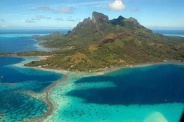 Bora Bora, French Polynesia, from the air.