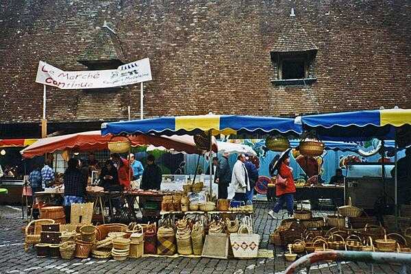 A street market in Beaune, France, a town located in the heart of the Burgundy wine region.