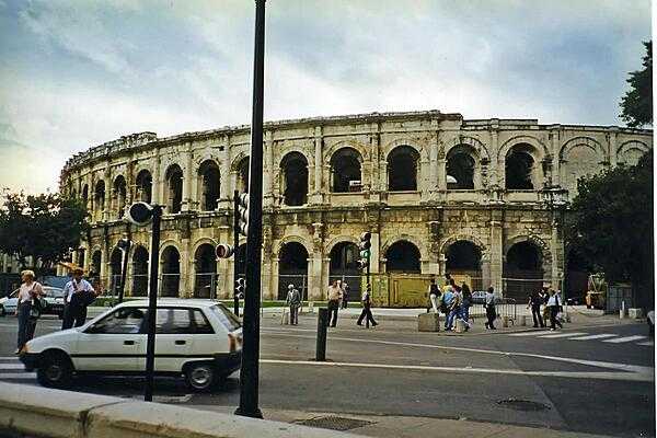 The ancient Roman arena in Nîmes, France, is still in use today. Built about A.D. 70, it was remodeled in 1863 and can seat some 16,300 spectators.