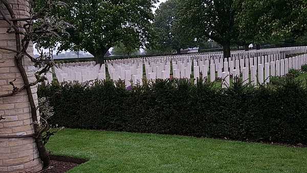 Some of the memorial markers at the Bretteville-sur-Laize Canadian War Cemetery in Normandy, France.