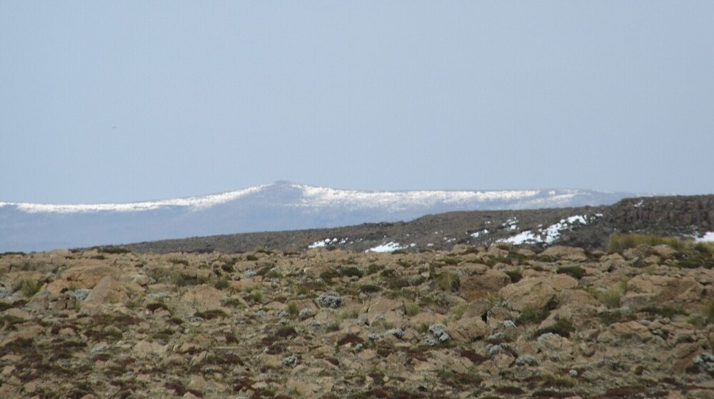 Thabana Ntlenyana -- or "beautiful little mountain" in the Sesotho language -- is the highest mountain in southern Africa at 3,482 m (11,424 ft).  It is also the highest peak in Maloti-Drakensberg Park, a UNESCO World Heritage Site since 2001. The Park spans the border between Lesotho and South Africa and includes Sehlabathebe National Park (6,500 ha or 16,061 acres) in Lesotho and Khahlamba Drakensberg Park (242,813 ha or 600,000 acres) in South Africa. Maloti-Drakensberg Park is renowned for its spectacular natural landscape, varied wildlife, and rock paintings made by the San people over a 4,000-year period.