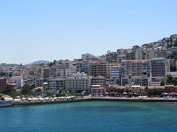 View of apartment buildings in the resort town of Kusadasi on the Aegean Sea. The population of the town increases from 65,000 to 500,000 during the tourist season. Kusadasi is about a 20-minute drive from the Roman ruins at Ephesus.