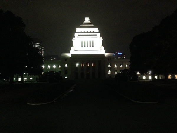 The Diet Building in Tokyo at night.