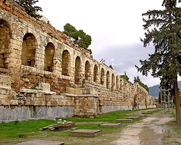 A view of the exterior of the Odeon of Herodes Atticus in Athens, Greece, constructed A.D. 161.